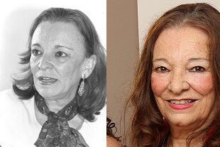 Imagem mostra foto antiga e, ao lado, foto mais recente de Letícia Malard